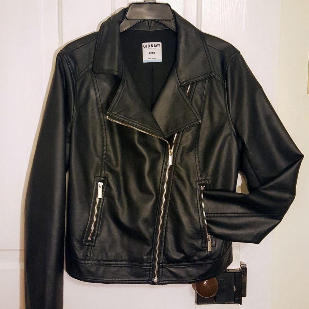 Synthetic leather motorcycle jacket
